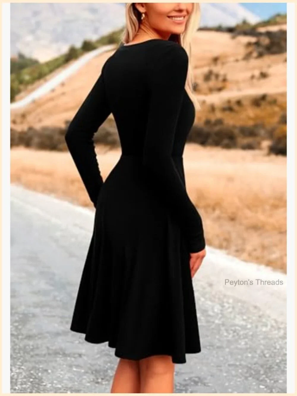 Ribbed Knit Crewneck Long Sleeve A-Line Mini Dress - Picture 2 of 7